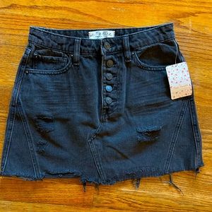 Free People Black Denim Skirt